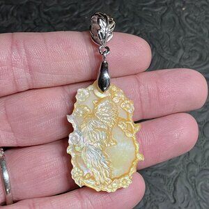 Long Haired Cat and Flower Mother of Pearl Pendant